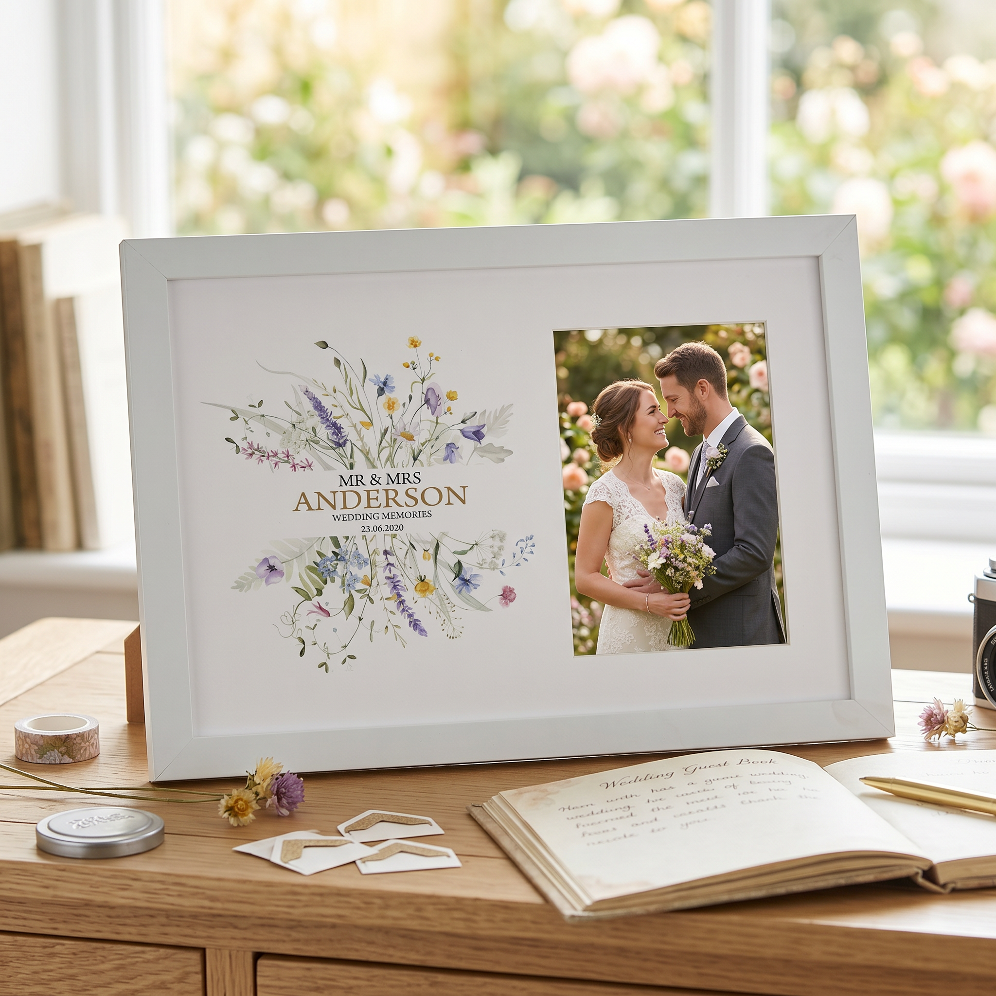 Personalised Wedding Photo Frame – Wooden 6x4 Wildflower Keepsake Gift Photo Frame ukgiftstoreonline