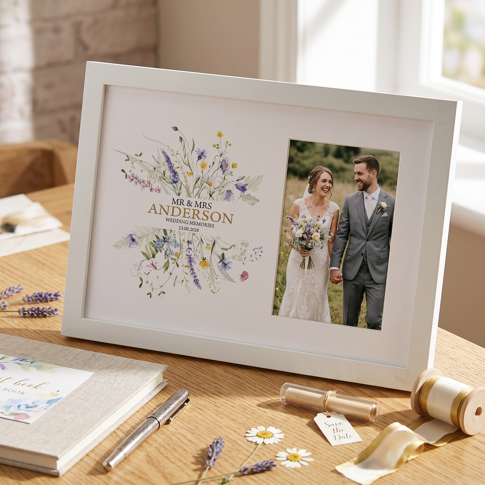 Personalised Wedding Photo Frame – Wooden 6x4 Wildflower Keepsake Gift Photo Frame ukgiftstoreonline