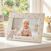 Ceramic Baby Photo Frame - Pink Elephant Baby Girl 6x4 Nursery Keepsake Baby Photo Frame ukgiftstoreonline