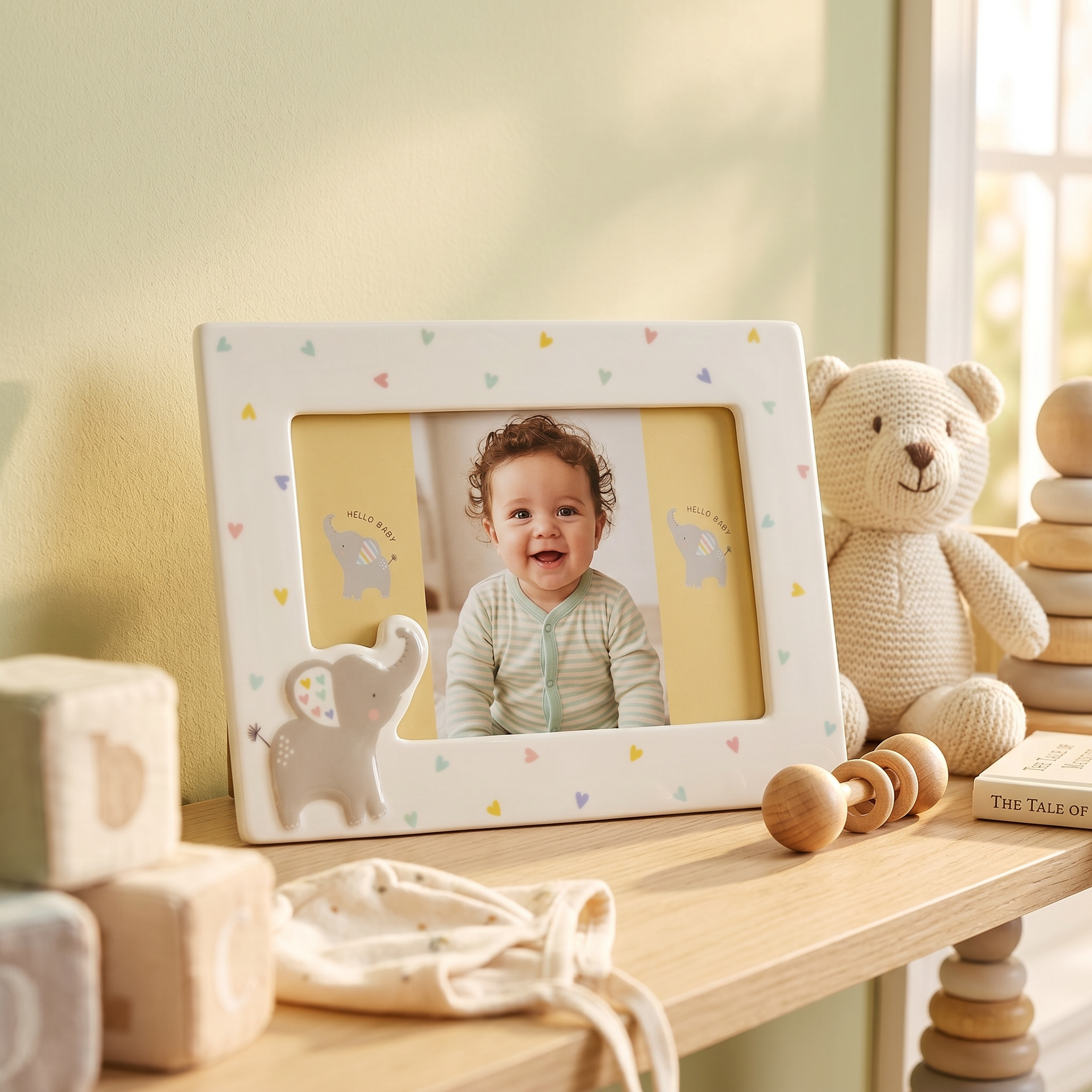 Ceramic Baby Photo Frame – 6x4 Durable Elephant Nursery Picture Frame Baby Photo Frame ukgiftstoreonline
