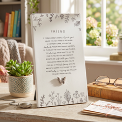 Friendship Plaque Gift – Standing Plaque With Sentimental Quote & Raised Butterfly