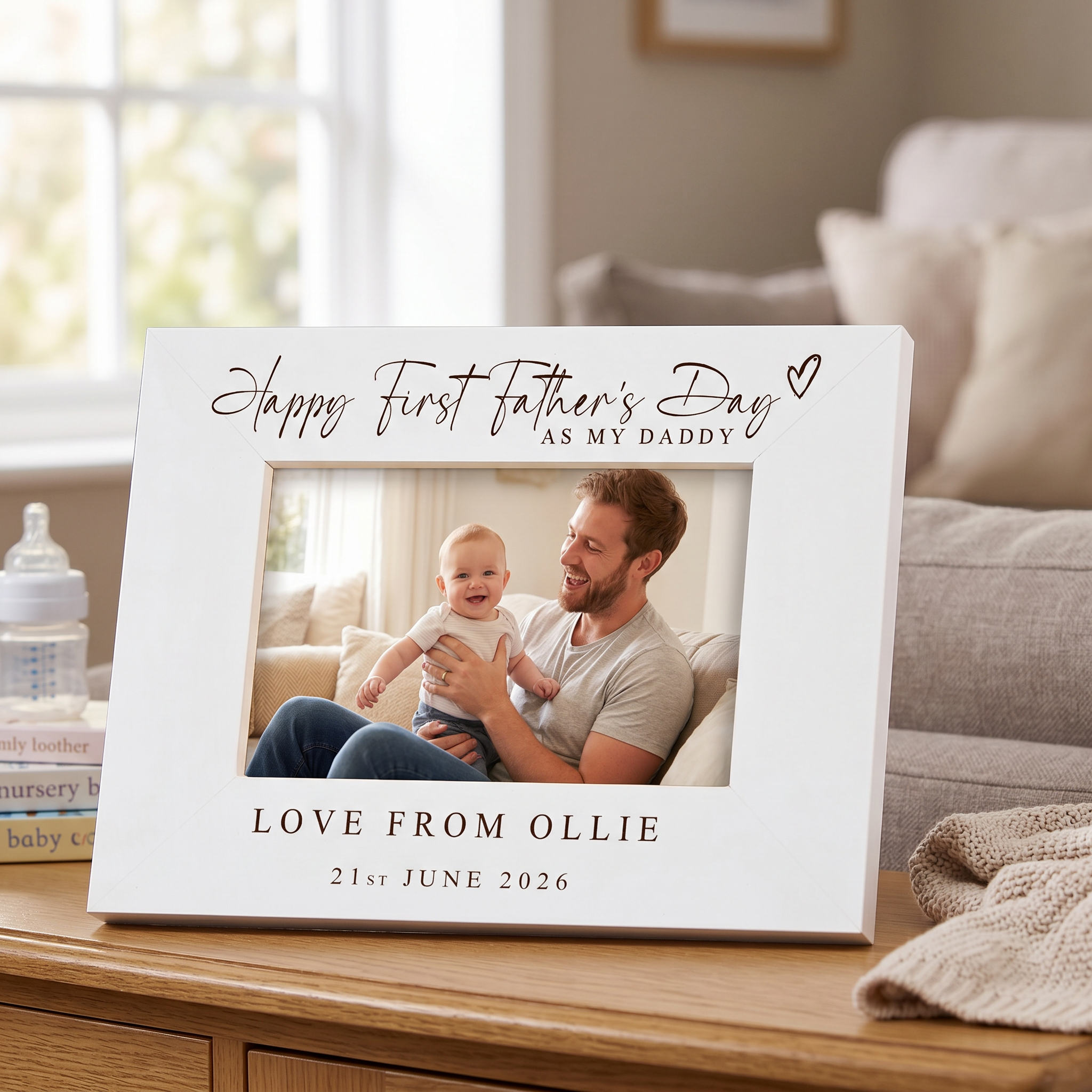 Personalised Fathers Day Frame - White Wooden Photo Frame Engraved Keepsake Gift Pet Photo Frame ukgiftstoreonline