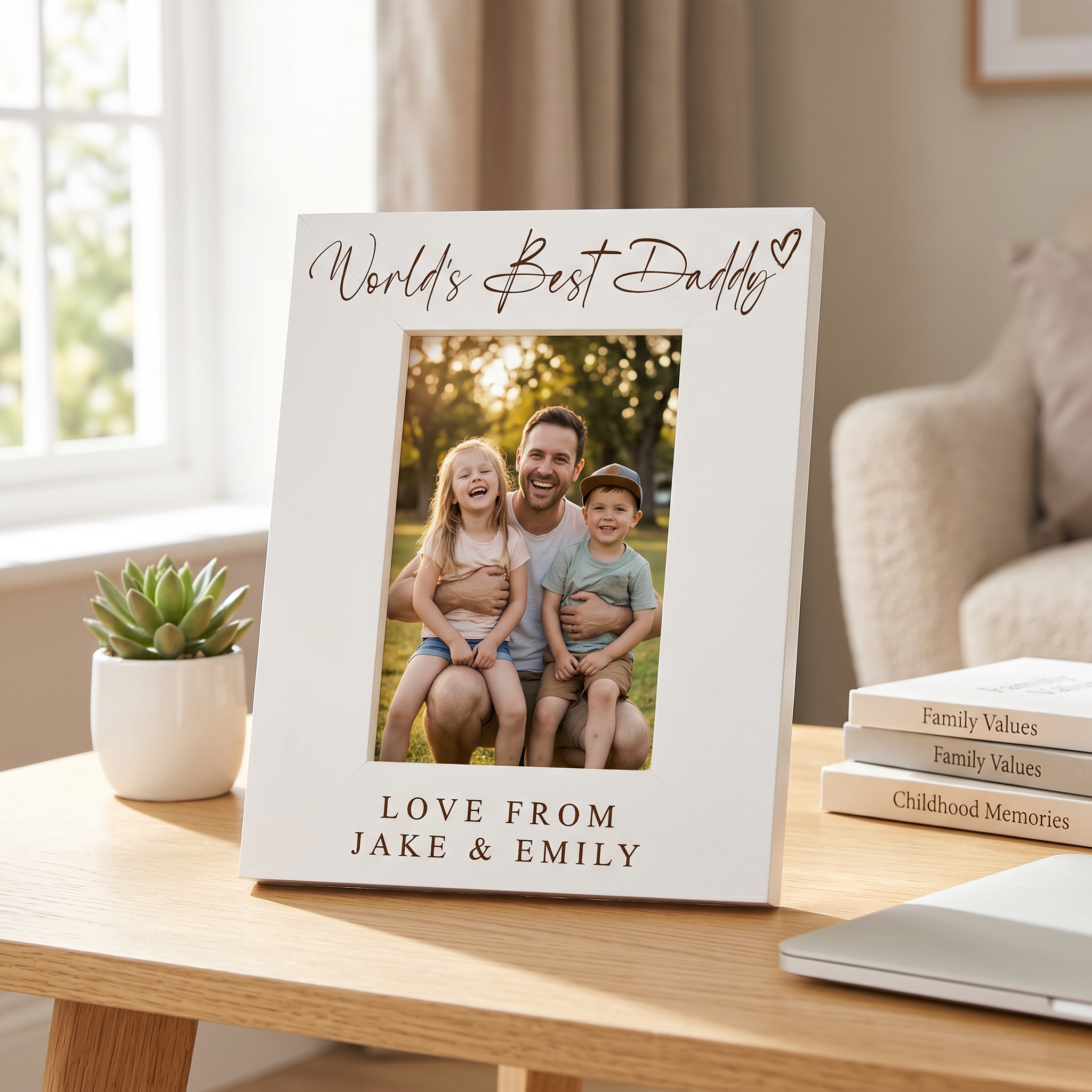 World's Best Daddy, Custom Photo Frame, Dad Birthday Gift Engraved White Wood ukgiftstoreonline