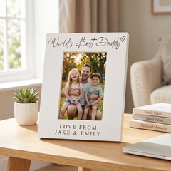 World's Best Daddy, Custom Photo Frame, Dad Birthday Gift Engraved White Wood ukgiftstoreonline