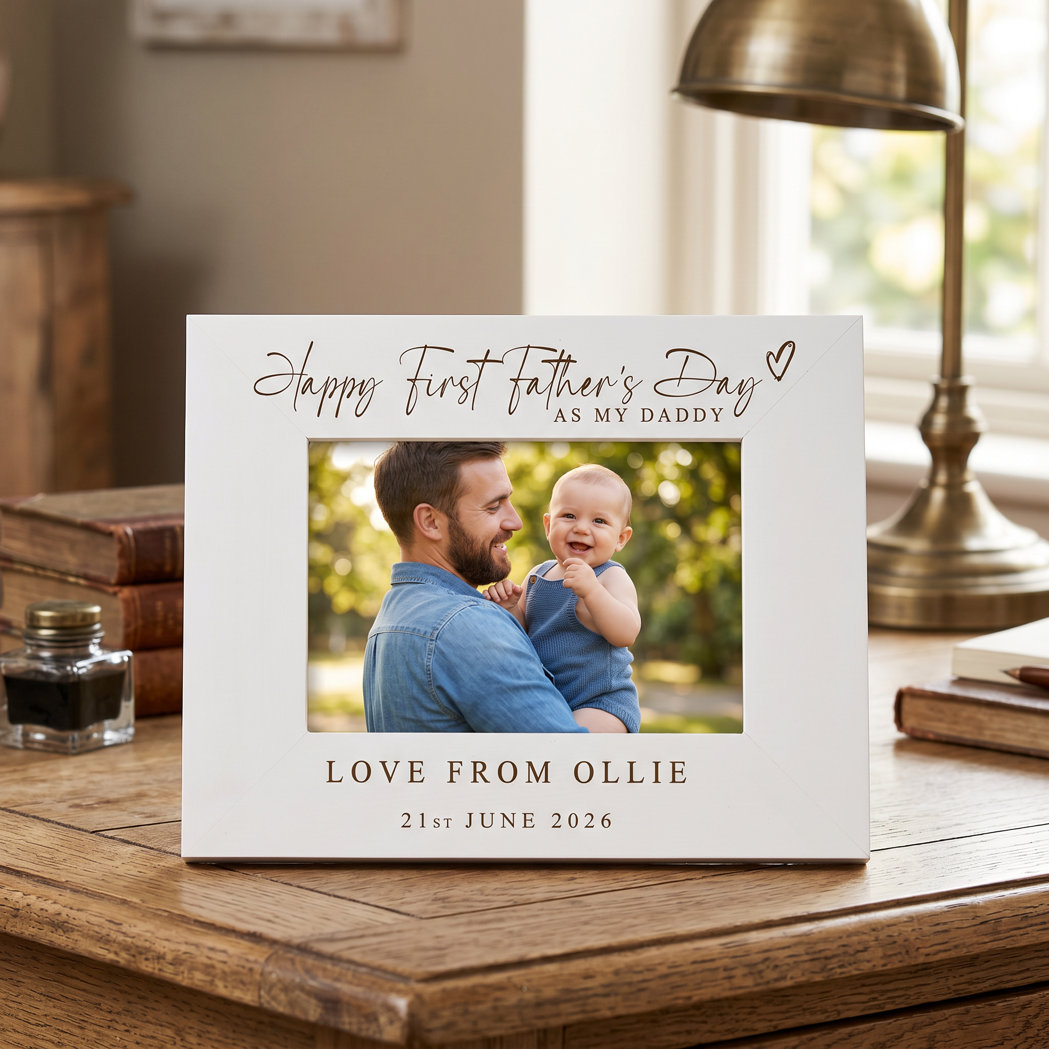 Personalised Fathers Day Frame - White Wooden Photo Frame Engraved Keepsake Gift Pet Photo Frame ukgiftstoreonline Landscape