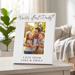 World's Best Daddy, Custom Photo Frame, Dad Birthday Gift Engraved White Wood ukgiftstoreonline Portrait