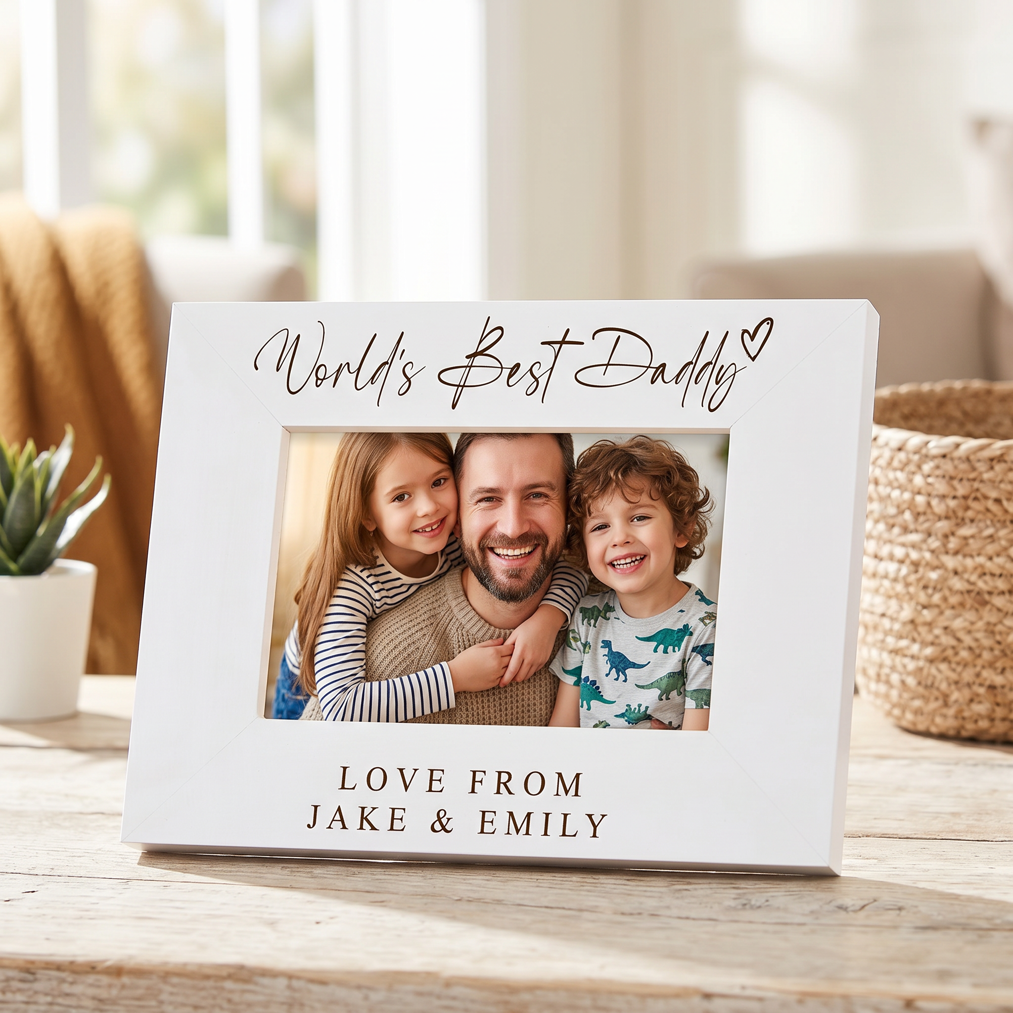 World's Best Daddy, Custom Photo Frame, Dad Birthday Gift Engraved White Wood ukgiftstoreonline