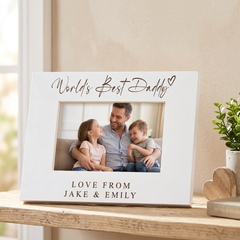 World's Best Daddy, Custom Photo Frame, Dad Birthday Gift Engraved White Wood ukgiftstoreonline