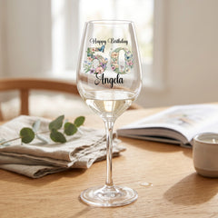 Personalised Birthday Wine Glass Gift for Her | 18th 21st 30th 40th 50th 60th With Floral Numbers wine glass ukgiftstoreonline