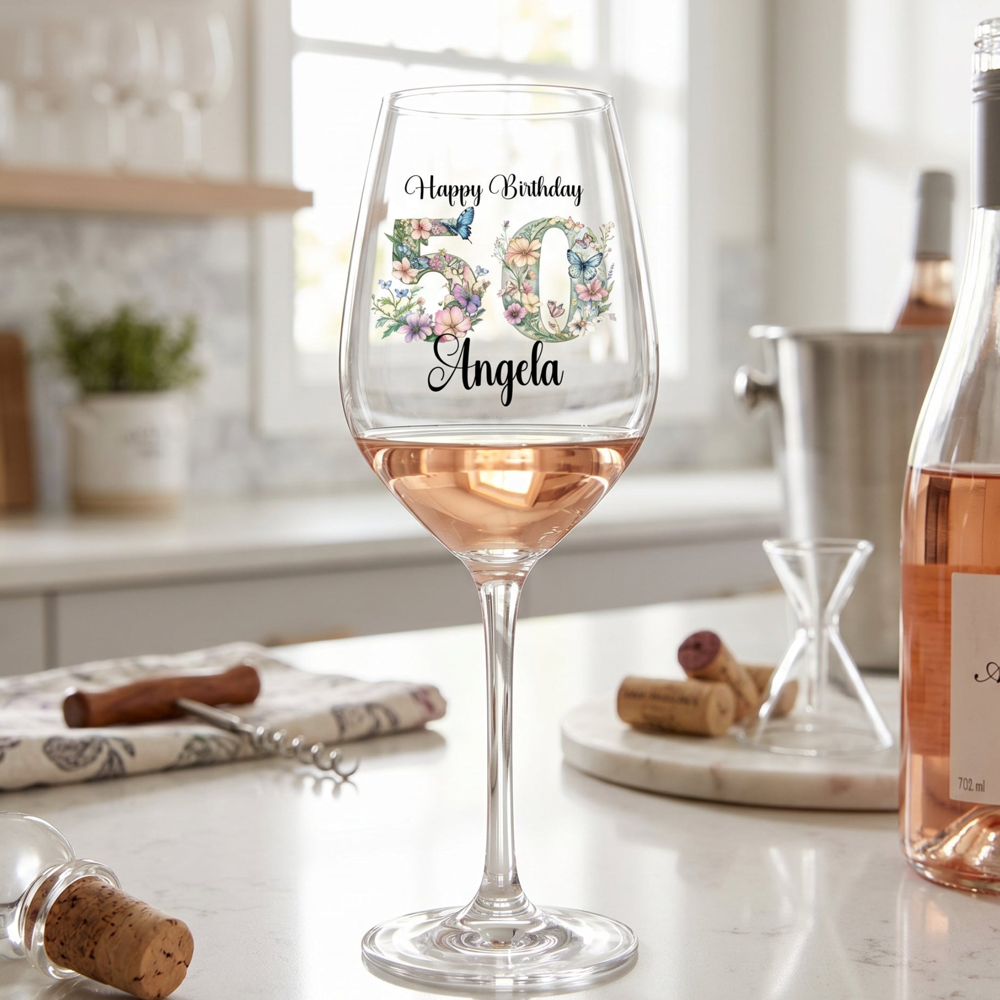 Personalised Birthday Wine Glass Gift for Her | 18th 21st 30th 40th 50th 60th With Floral Numbers wine glass ukgiftstoreonline