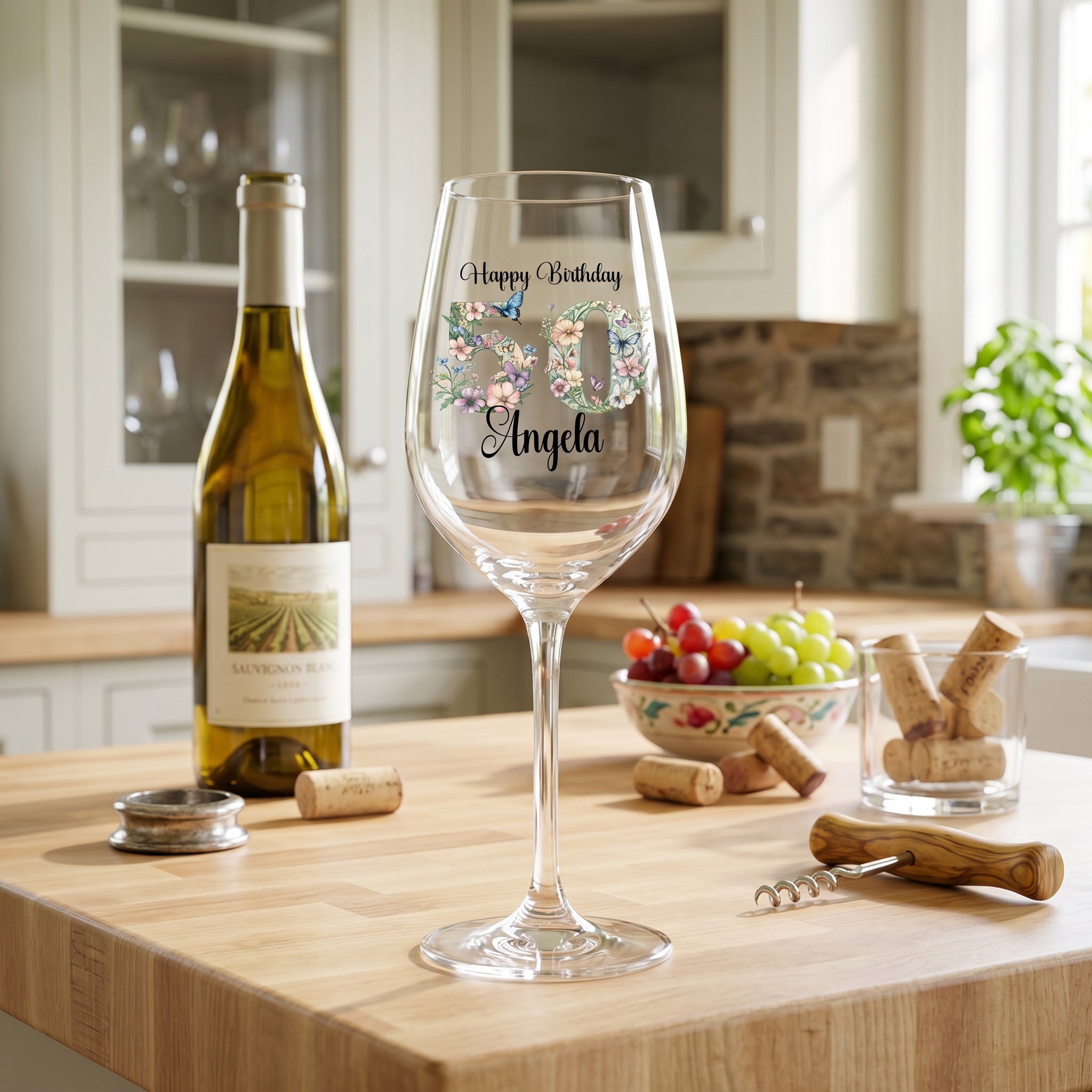 Personalised Birthday Wine Glass Gift for Her | 18th 21st 30th 40th 50th 60th With Floral Numbers wine glass ukgiftstoreonline