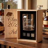 Personalised Engraved Graduation Whisky Gift Set Stones & Tumbler Glass Engraved For Graduates Personalised Whisky Stones ukgiftstoreonline