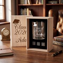 Personalised Engraved Graduation Whisky Gift Set Stones & Tumbler Glass Engraved For Graduates