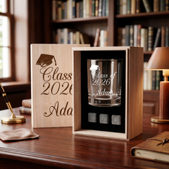 Personalised Engraved Graduation Whisky Gift Set Stones & Tumbler Glass Engraved For Graduates