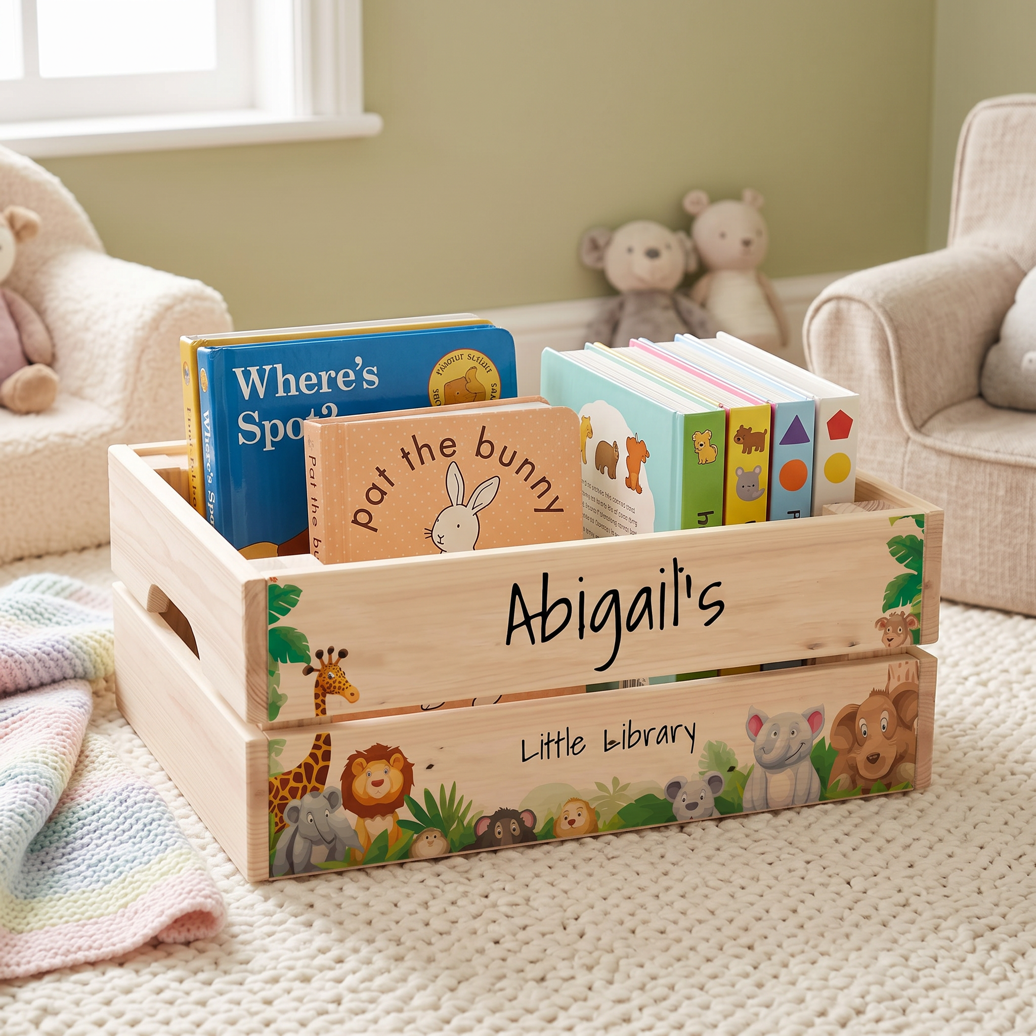 Personalised Book Crate – Custom Kids Book Storage & Easy Carry Story Box ukgiftstoreonline