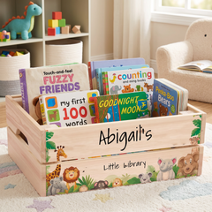 Personalised Book Crate – Custom Kids Book Storage & Easy Carry Story Box ukgiftstoreonline