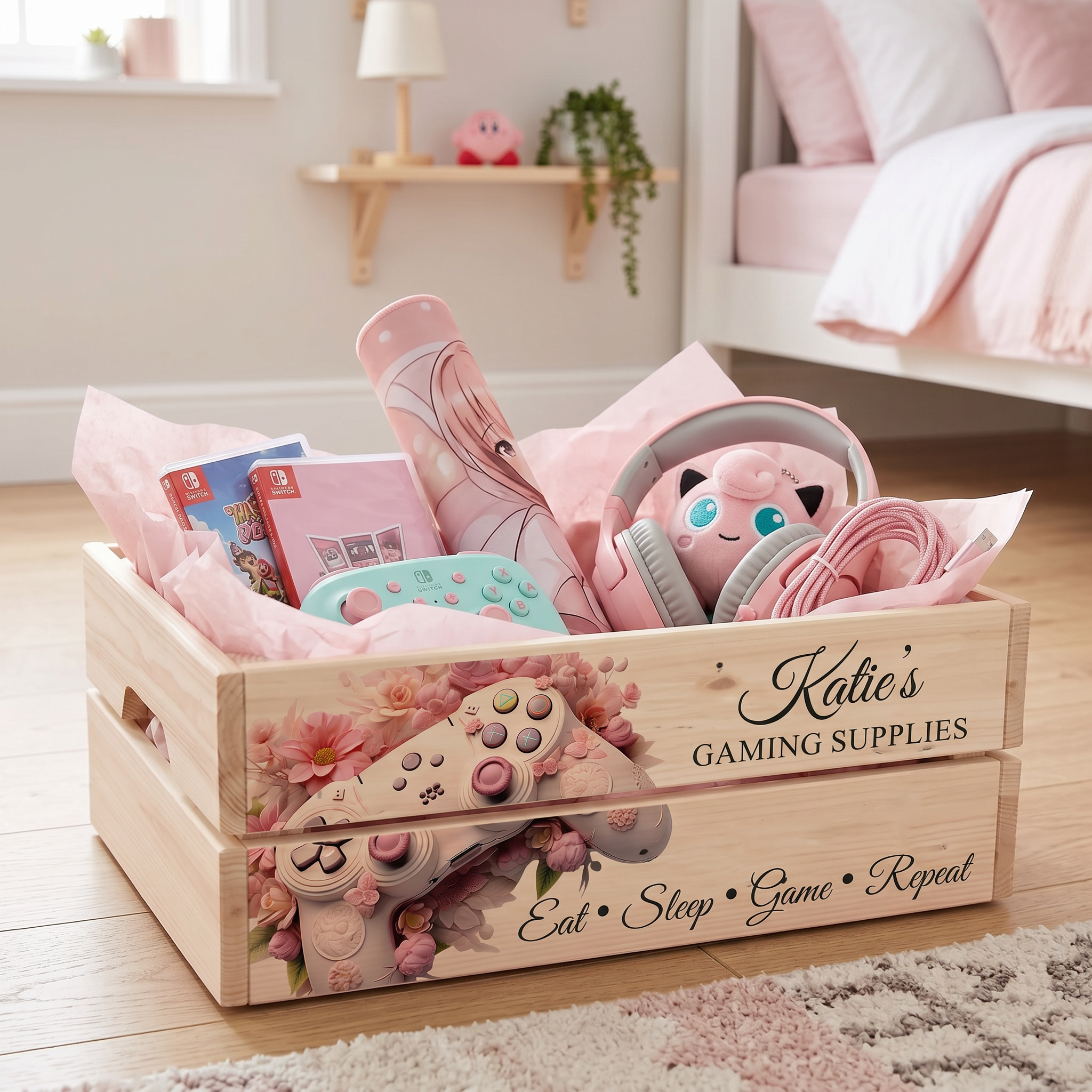 Personalised Gamer Storage Box - Custom Kids Room Storage Crate for Girls ukgiftstoreonline