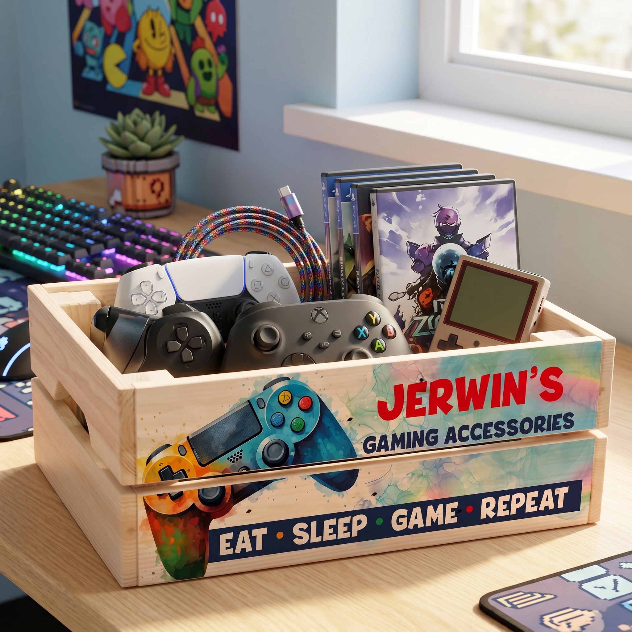 Personalised Gamer Storage Box – Kids Room Storage Crate with Handles ukgiftstoreonline