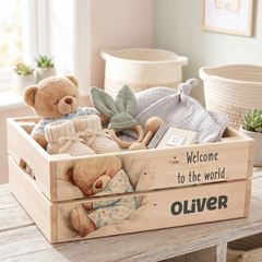 Personalised Baby Wood Crate | Custom Baby Gift Storage Box & Keepsake Hamper ukgiftstoreonline