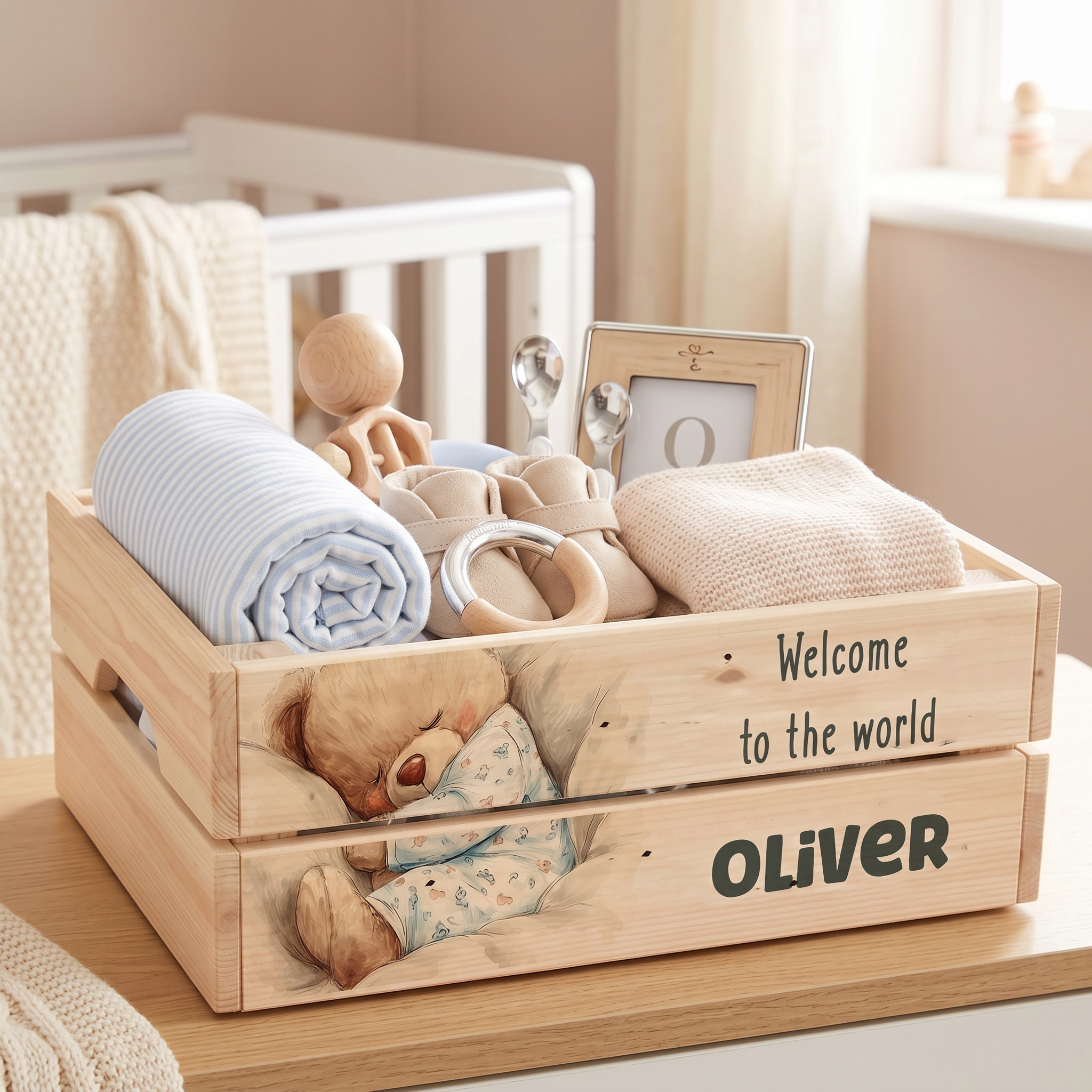 Personalised Baby Wood Crate | Custom Baby Gift Storage Box & Keepsake Hamper ukgiftstoreonline