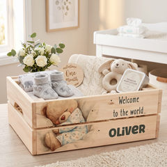 Personalised Baby Wood Crate | Custom Baby Gift Storage Box & Keepsake Hamper ukgiftstoreonline