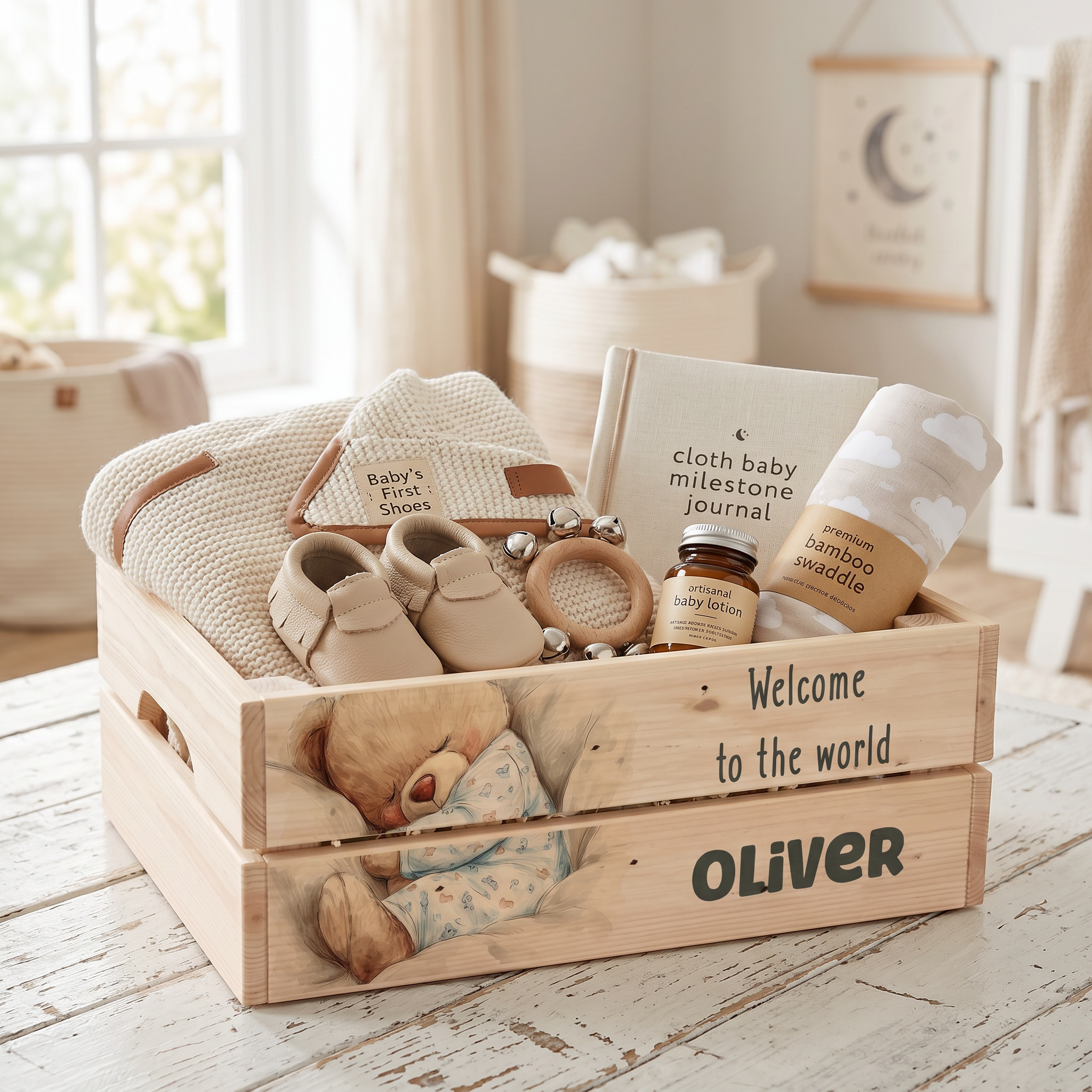 Personalised Baby Wood Crate | Custom Baby Gift Storage Box & Keepsake Hamper ukgiftstoreonline