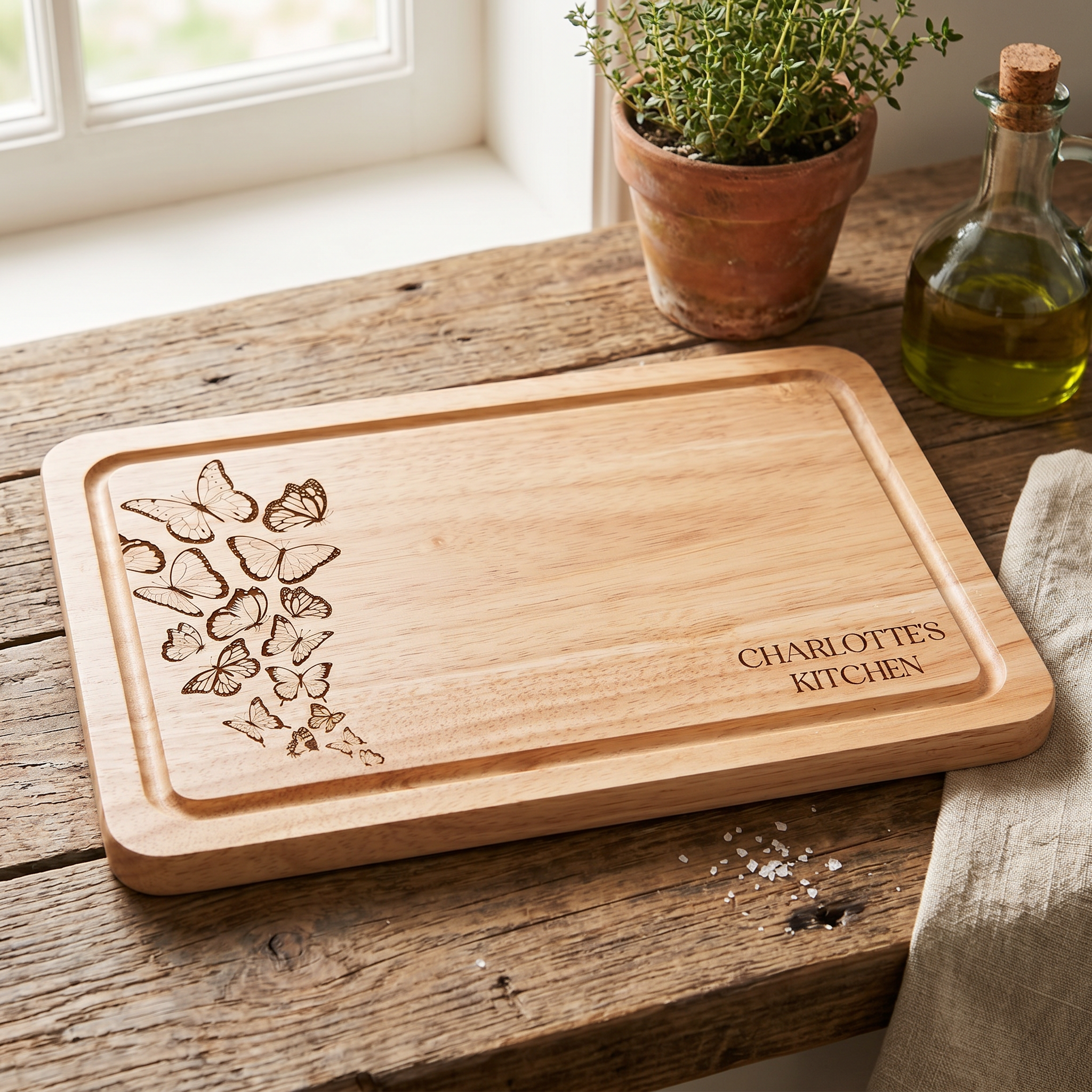 Butterfles Engraved Solid Wooden Chopping Board with Optional Personalisation For Any Occasion chopping Board ukgiftstoreonline
