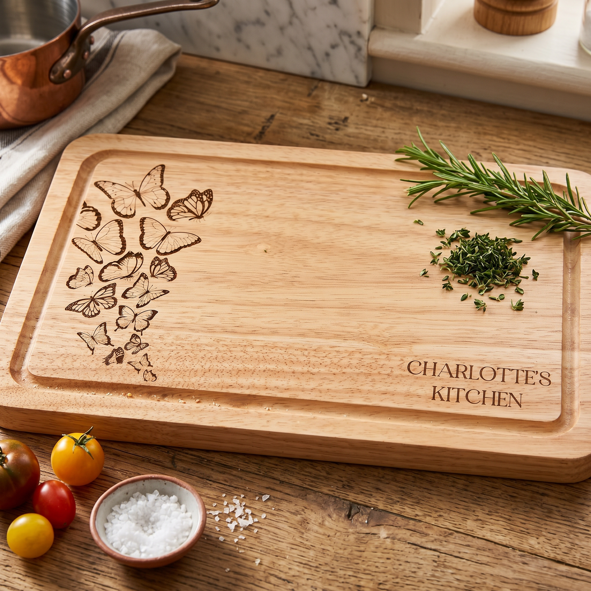 Butterfles Engraved Solid Wooden Chopping Board with Optional Personalisation For Any Occasion chopping Board ukgiftstoreonline