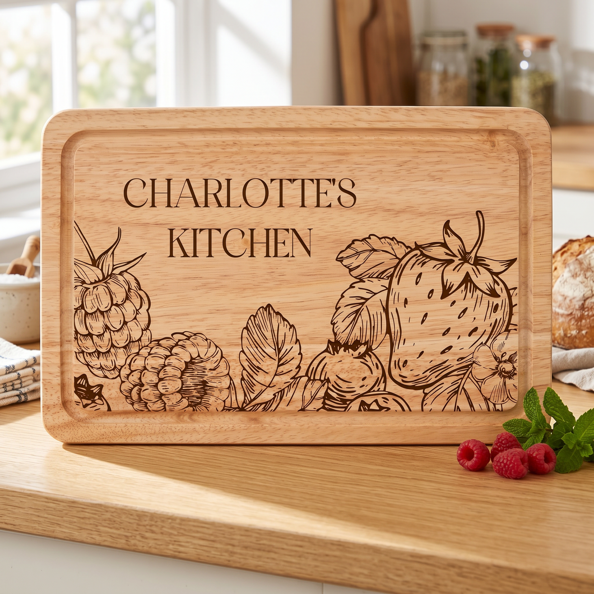 Summer Fruits Engraved Solid Wooden Chopping Board with Optional Personalisation For Any Occasion chopping Board ukgiftstoreonline