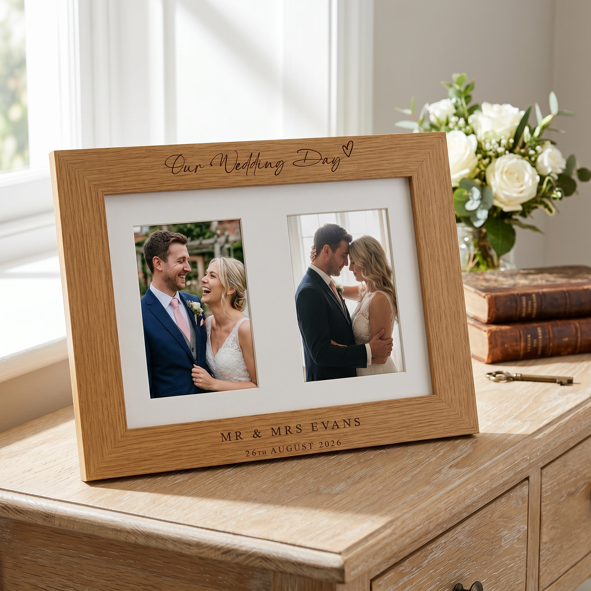 Personalised Wedding Day Engraved Wooden Double Photo Frame Gift For Couple personalised photo frames ukgiftstoreonline