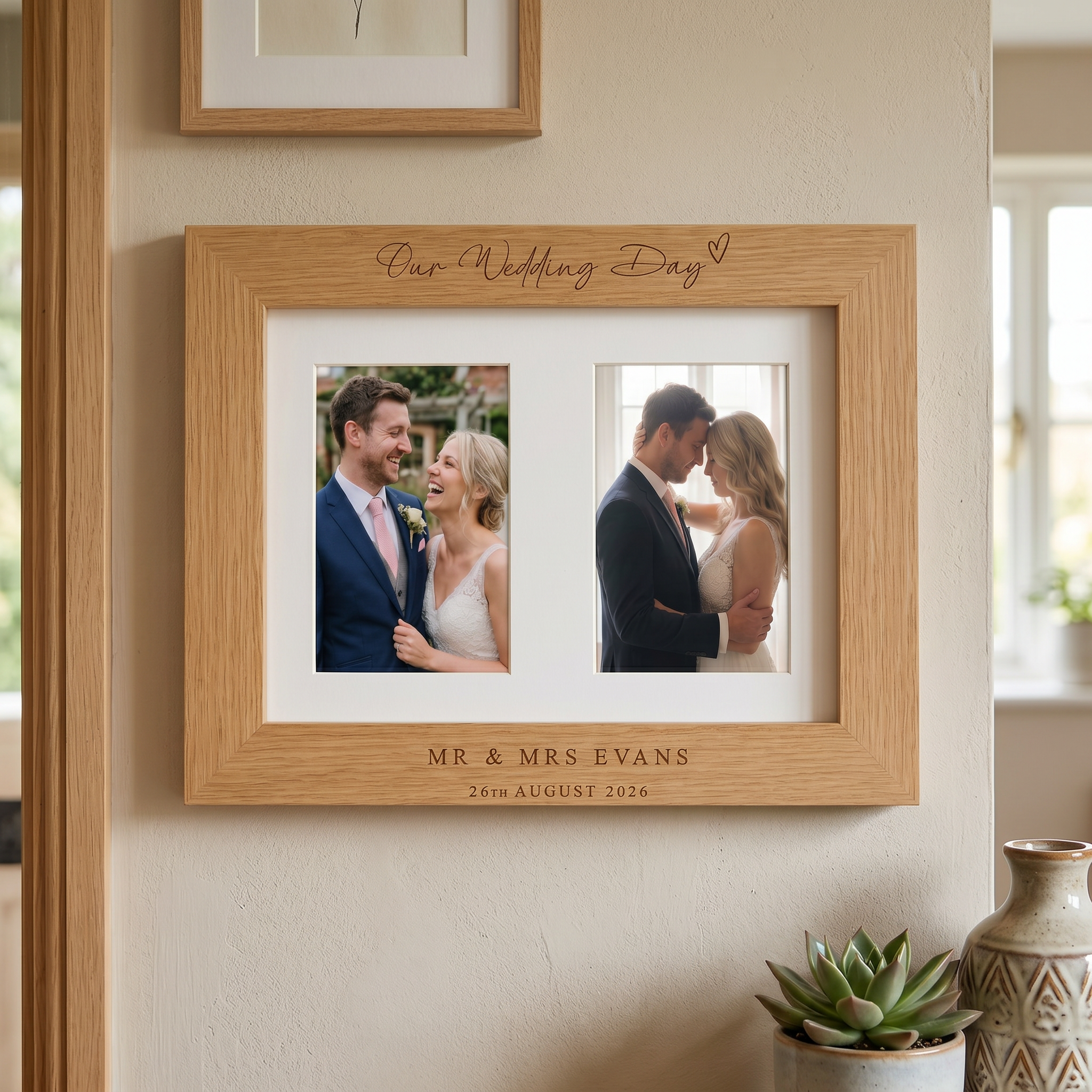 Personalised Wedding Day Engraved Wooden Double Photo Frame Gift For Couple personalised photo frames ukgiftstoreonline