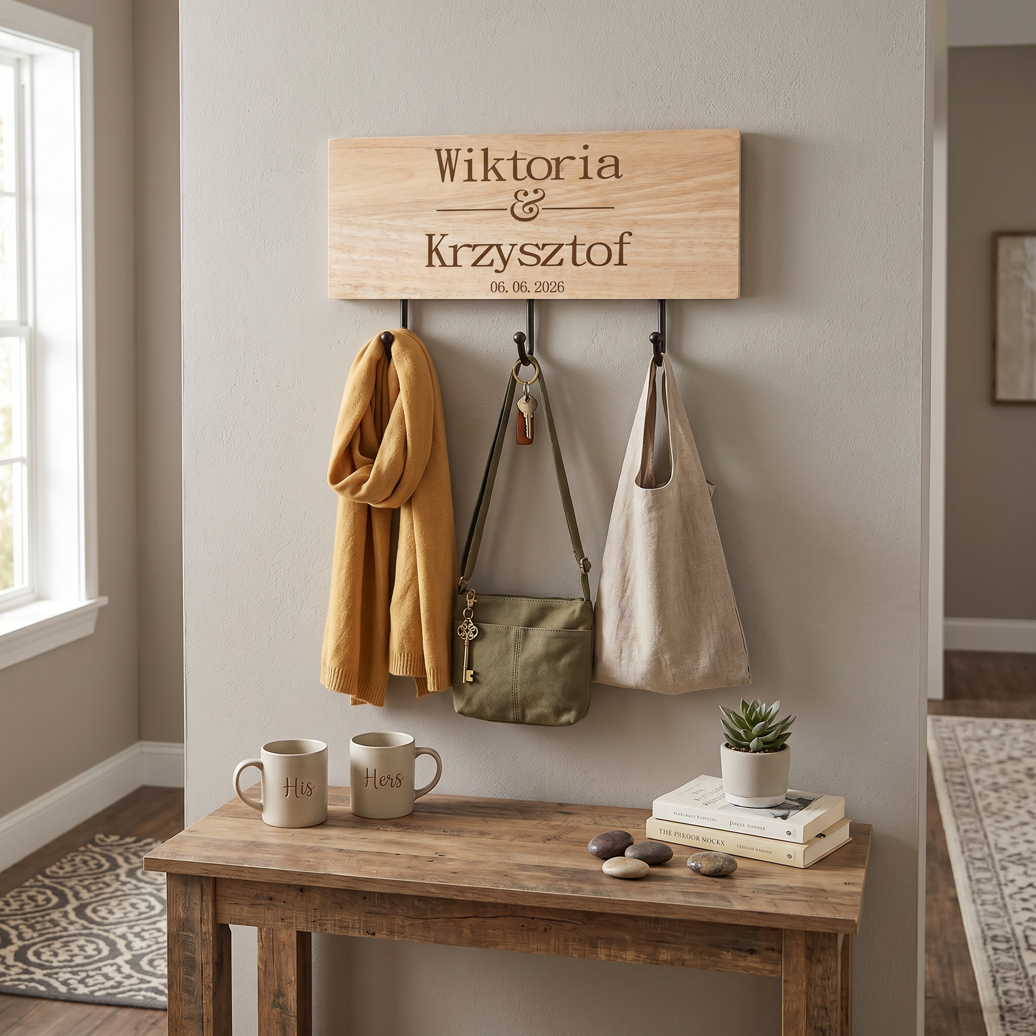 Personalised Engraved Wooden Wedding or Anniversary Key or Coat Hook ukgiftstoreonline