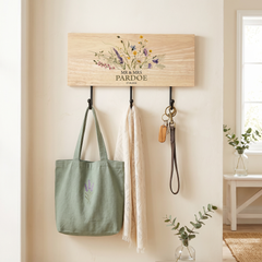 Personalised Wedding Gift Wooden Key or Coat Hook For Couple Mr and Mrs Floral Design ukgiftstoreonline