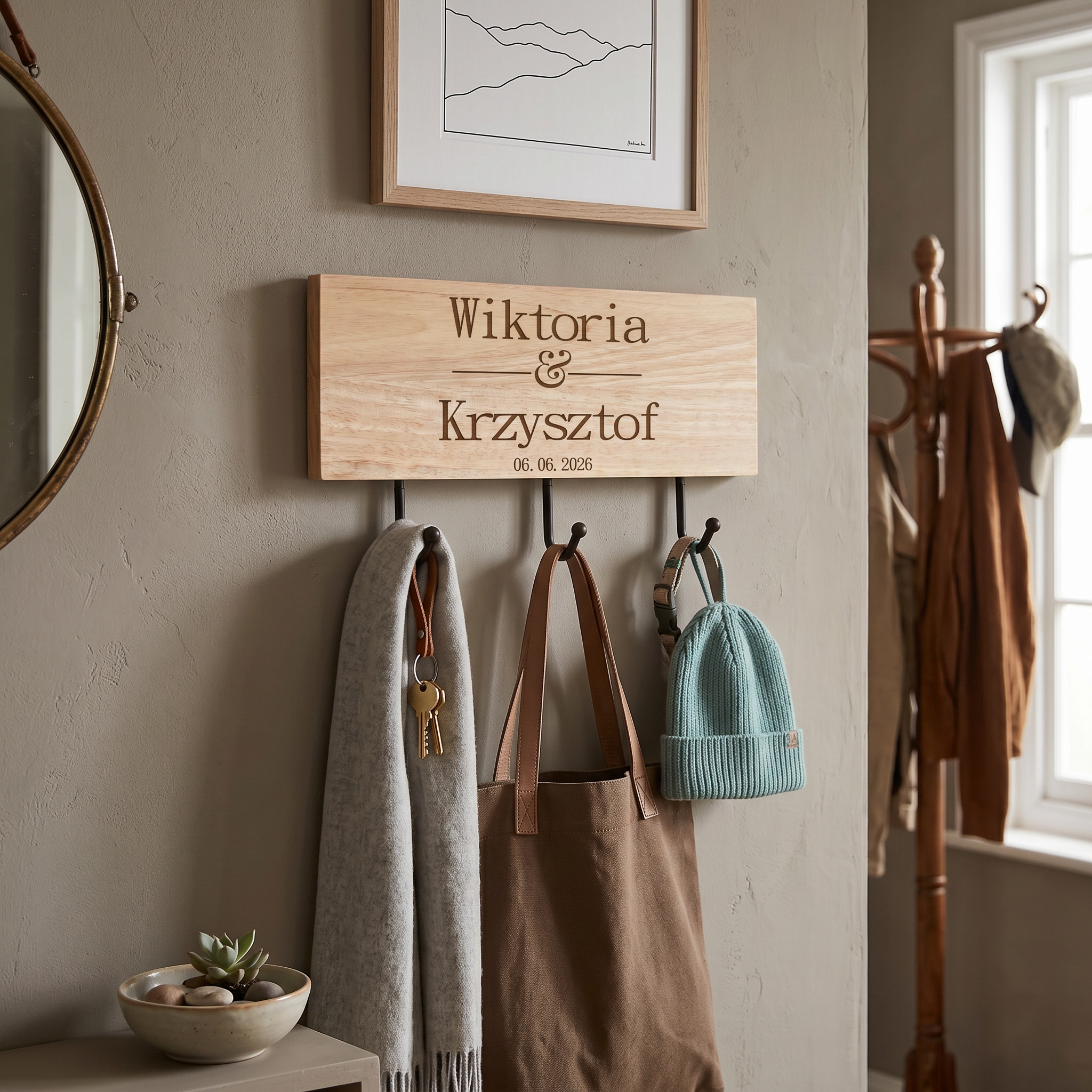 Personalised Engraved Wooden Wedding or Anniversary Key or Coat Hook ukgiftstoreonline