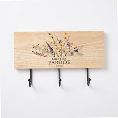 Personalised Wedding Gift Wooden Key or Coat Hook For Couple Mr and Mrs Floral Design ukgiftstoreonline
