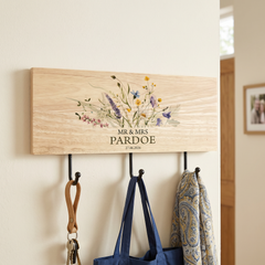 Personalised Wedding Gift Wooden Key or Coat Hook For Couple Mr and Mrs Floral Design ukgiftstoreonline