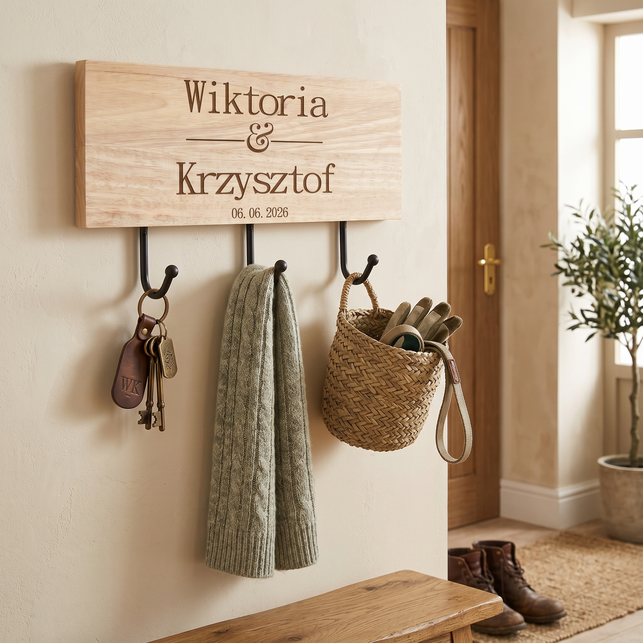 Personalised Engraved Wooden Wedding or Anniversary Key or Coat Hook ukgiftstoreonline