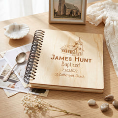 Personalised Baptism Photo Album Church Design Wooden Engraved personalised photo album ukgiftstoreonline