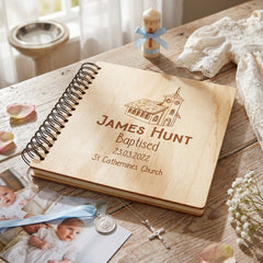 Personalised Baptism Photo Album Church Design Wooden Engraved personalised photo album ukgiftstoreonline