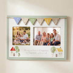 Colourful and Playful Family Photo Frame Gift With Double Aperture With Bunting photo frame ukgiftstoreonline