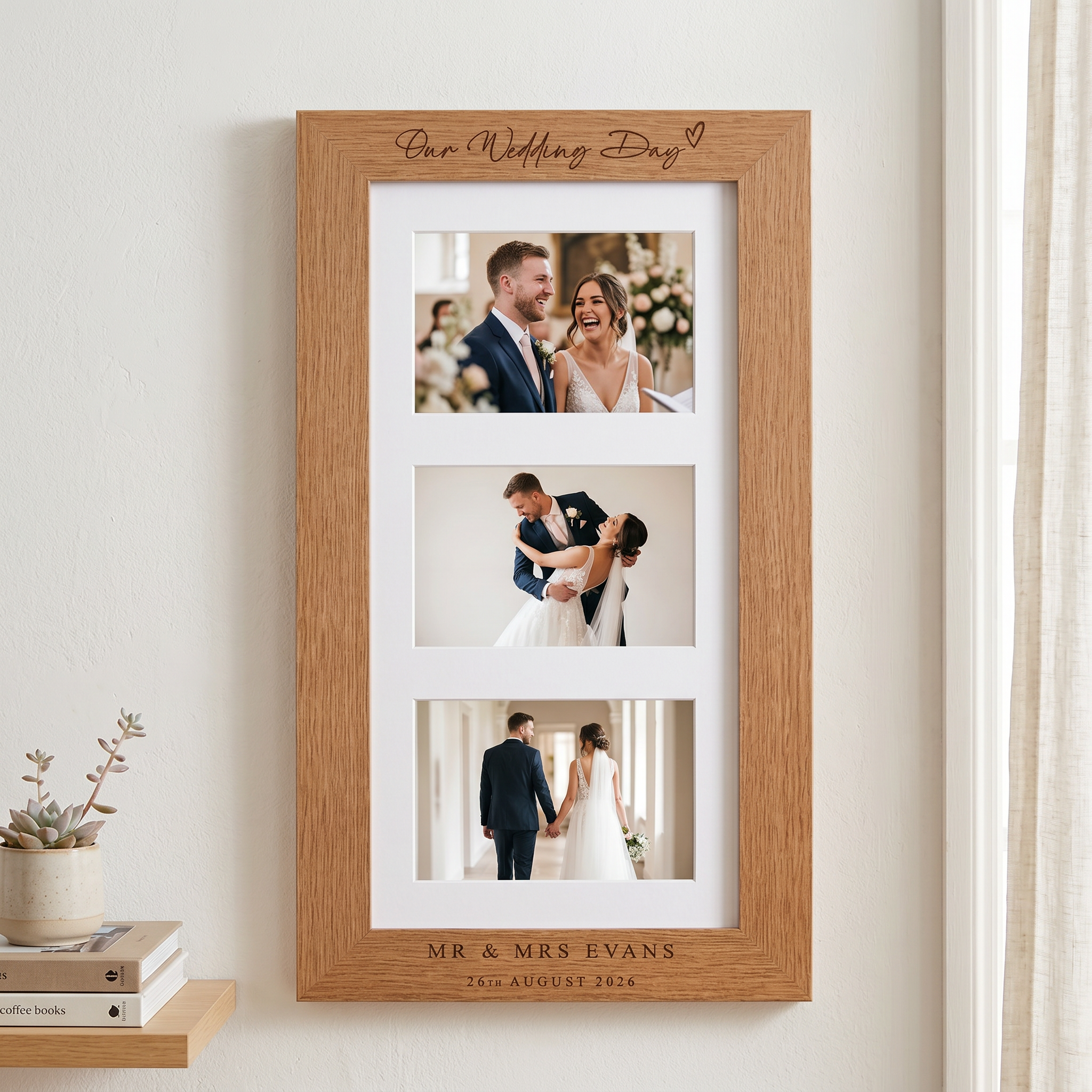 Wedding Gifts For The Couple, Personalised Engraved Triple Wooden Wedding Photo Frame Photo Frame ukgiftstoreonline Portrait