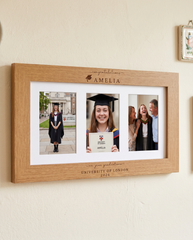 Graduation Gift | Congratulations Gift for University Graduate | Personalised Triple Frame Engraved Oak Finish