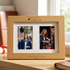Graduation Gift | Congratulations Gift for University Graduate | Personalised Double Frame Engraved Oak Finish
