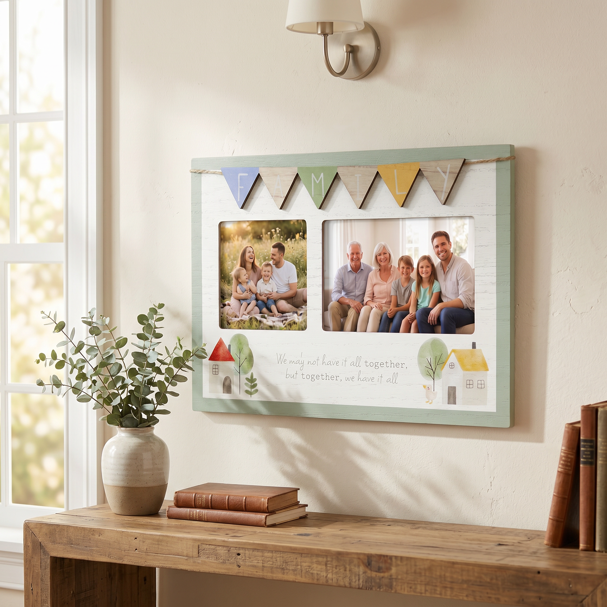 Colourful and Playful Family Photo Frame Gift With Double Aperture With Bunting photo frame ukgiftstoreonline