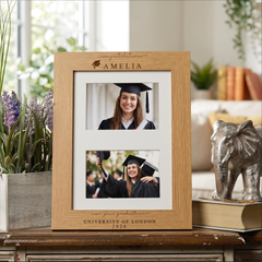 Graduation Gift | Congratulations Gift for University Graduate | Personalised Double Frame Engraved Oak Finish