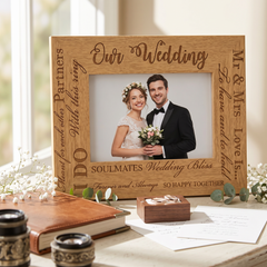 Wedding Day Multi Script Wooden Engraved Photo Frame Gift For Couple wedding photo frame ukgiftstoreonline