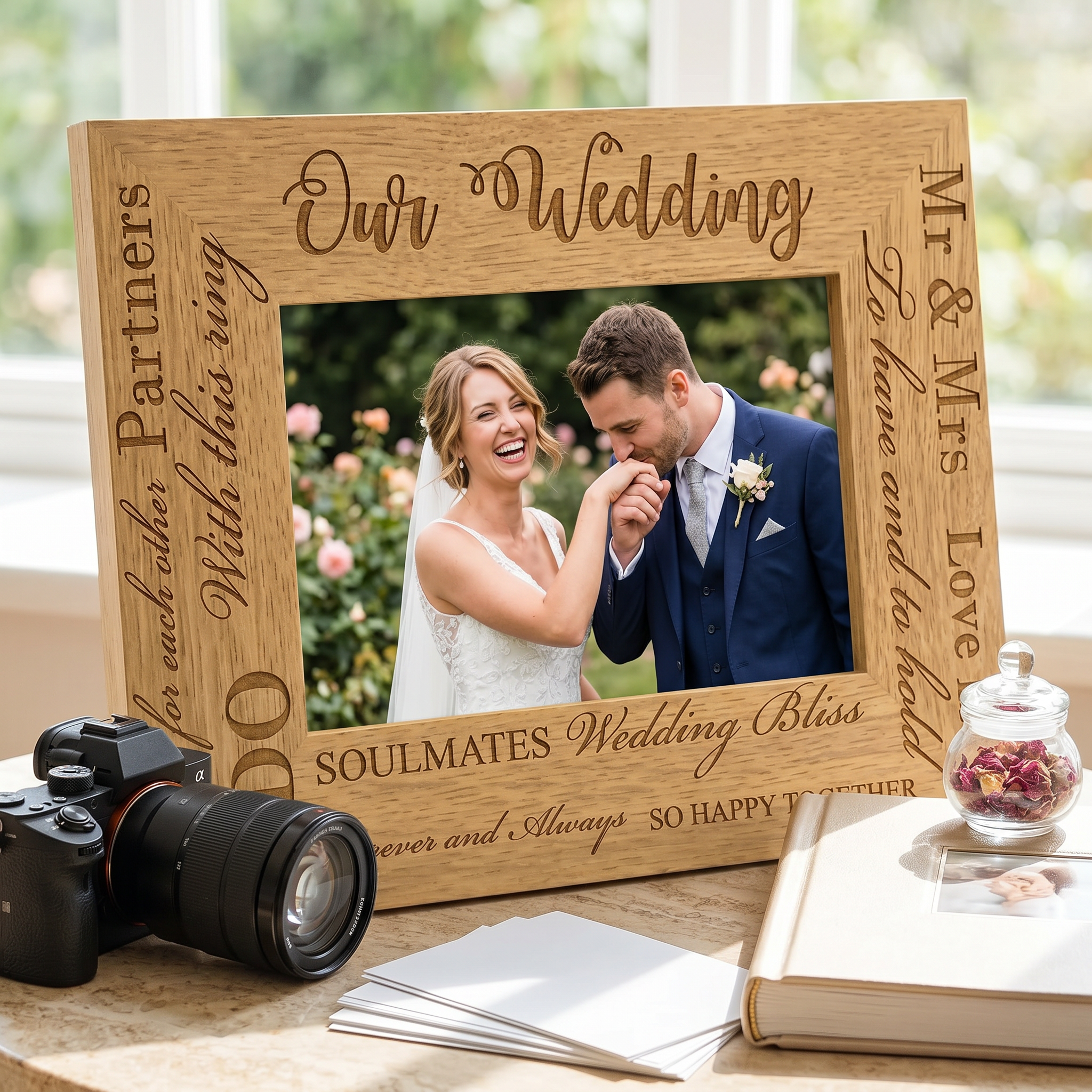 Wedding Day Multi Script Wooden Engraved Photo Frame Gift For Couple wedding photo frame ukgiftstoreonline