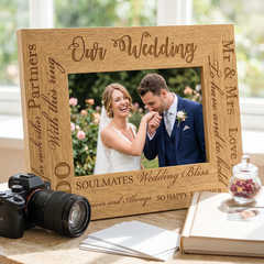 Wedding Day Multi Script Wooden Engraved Photo Frame Gift For Couple wedding photo frame ukgiftstoreonline