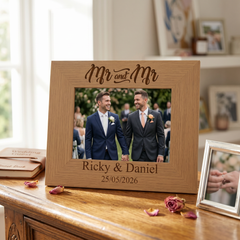 Personalised Mr and Mr Gay Wedding Engraved Wooden Photo Frame Landscape wedding photo frame ukgiftstoreonline