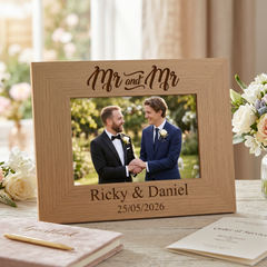 Personalised Mr and Mr Gay Wedding Engraved Wooden Photo Frame Landscape wedding photo frame ukgiftstoreonline